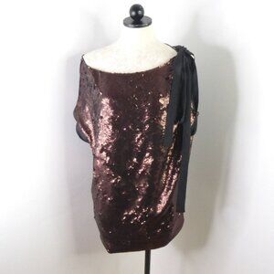 Robert Rodriguez Women 6 Metallic Sequin Off-Shoulder Oversized Tunic Mini Dress